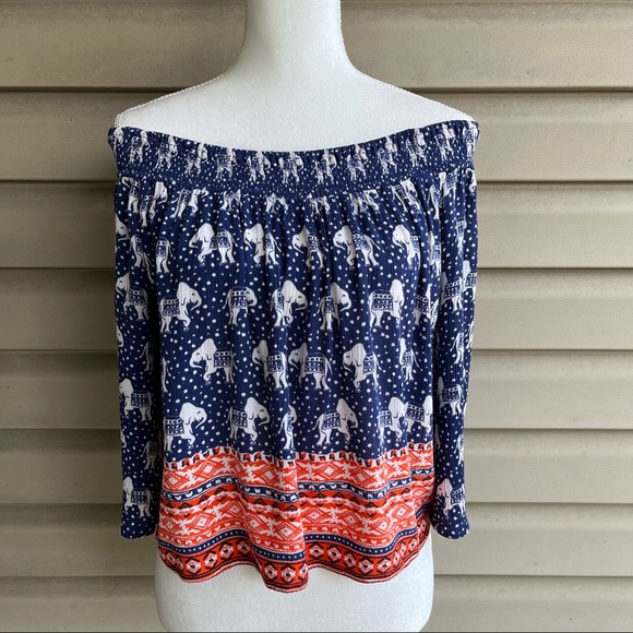 •BCNU• Boho Elephant Peasant Blouse - Size XS - Picture 2 of 9